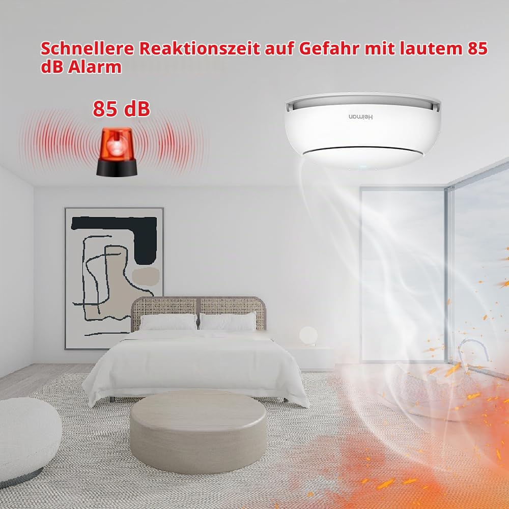 HEIMAN WLAN WiFi Rauchmelder mit App und Austauschbarer Batterie, 85dB Alarm Brandmelder mit Stummschalt-Taste, EN 14604 Standard,Smarter Feuermelder 85dB (5)
