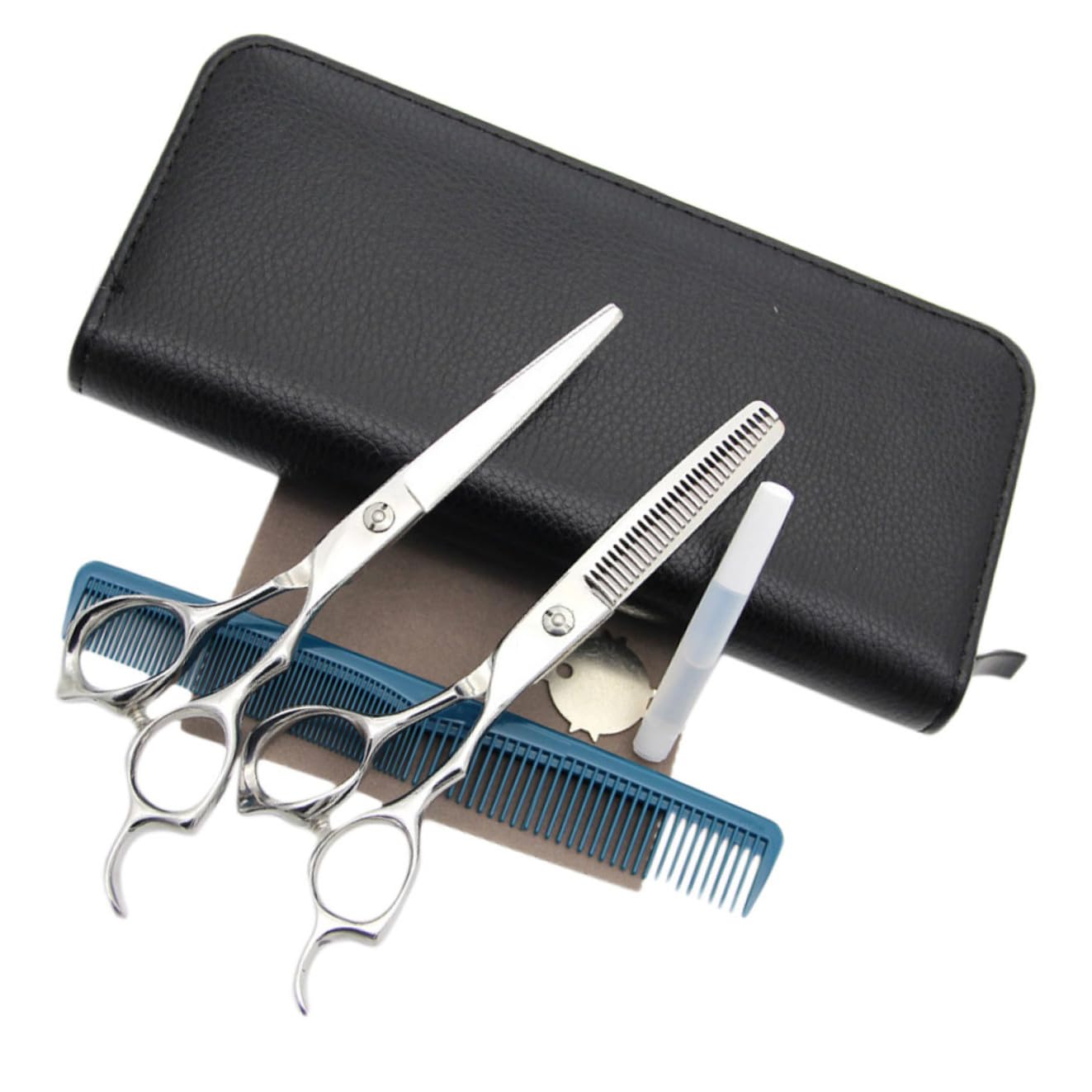 Housoutil Tijeras de Peluquería de Acero Inoxidable, Corte Recto y Vaciado, para Uso Diario en Casa o Salón,
