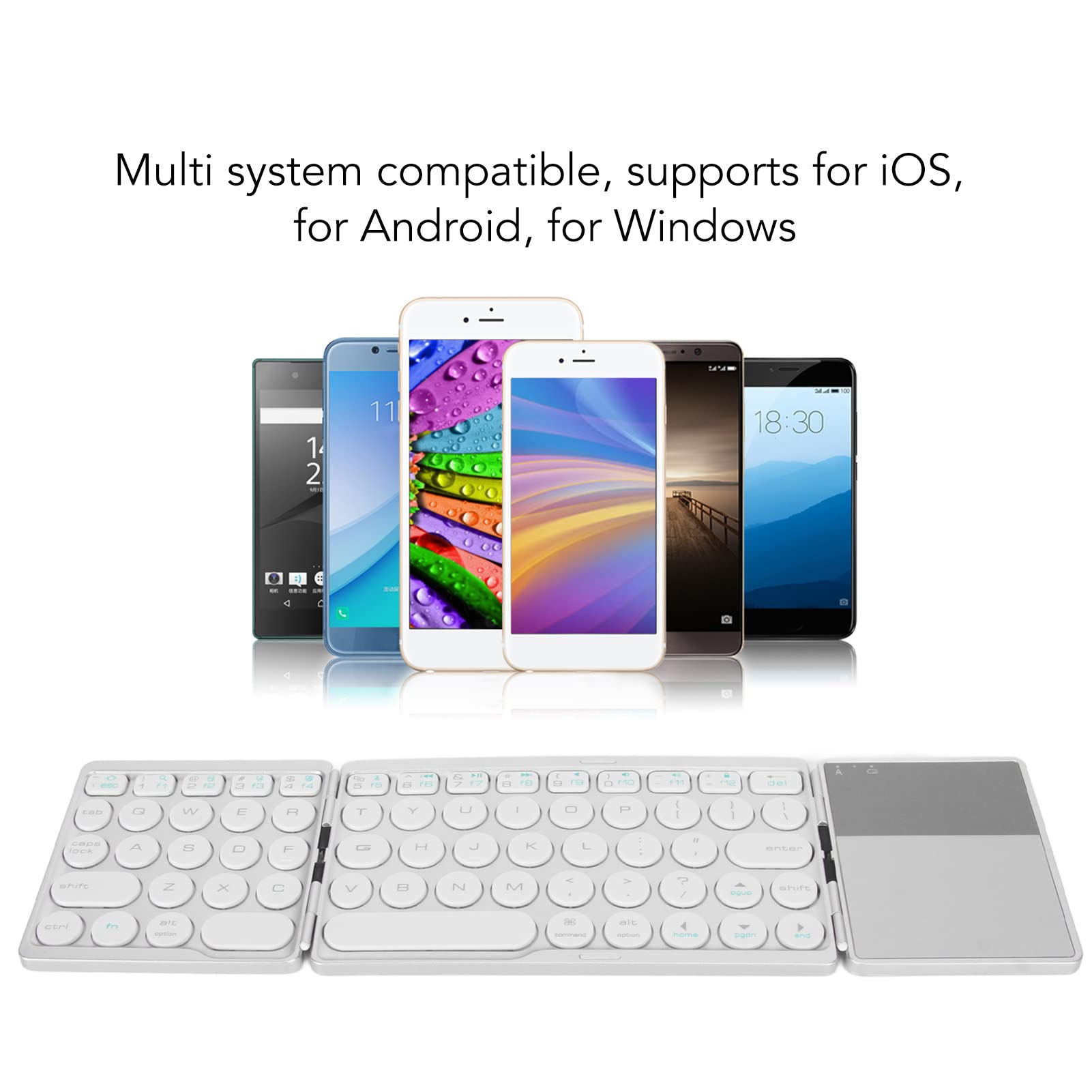 ASHATA Tastiera Bluetooth Pieghevole con Touchpad, Tastiera Bluetooth Pieghevole Portatile Mini Tastiera Wireless Ultrasottile per iOS Android Windows PC Tablet Smartphone (Silver)