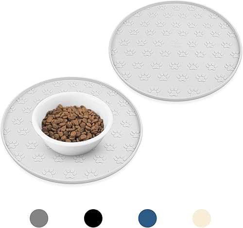 Ptlom 2 tapetes de comida para mascotas para perros y gatos, manteles individuales impermeables con labios altos para evitar el desbordamiento de