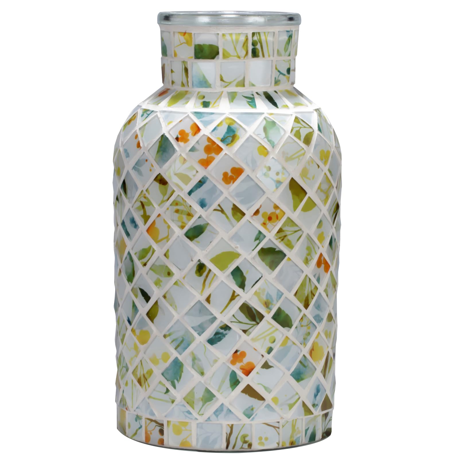 ZHIPINHUI 7.9" H Green Mosaic Vase Glass Vase, Decorative Flower Vase, Decor Home Modern Midsize Mosaic Vase for Bedroom Livingroom Kitchen Office