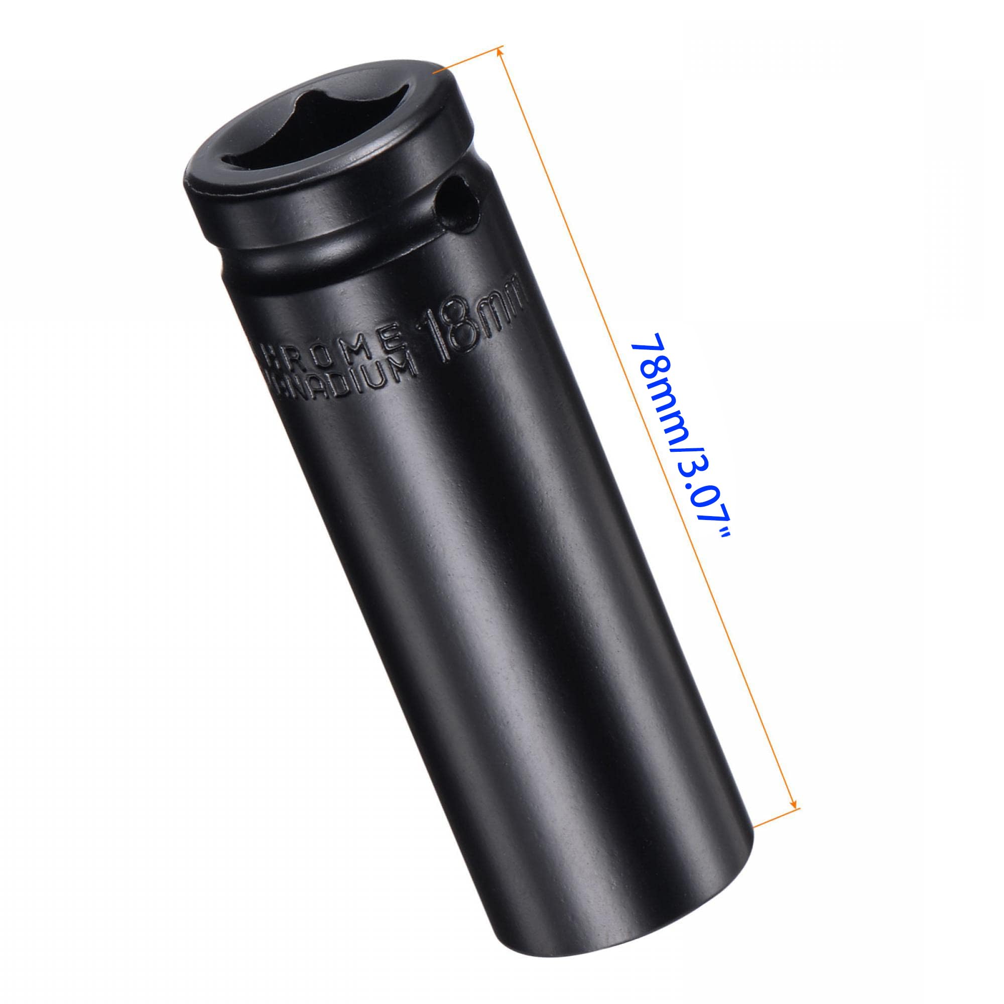 MACHSWON 2Pcs 1/2 Inch Drive - 18mm Deep Impact Socket with 6 Point Design, Heat-Treated Cr-V Steel 78mm Length, Metric Sizes - Image 2