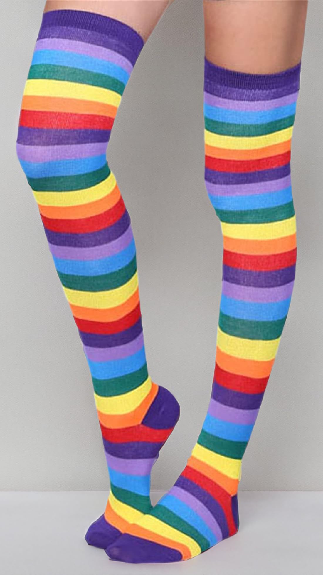 Awlsyj 6 Pair Rainbow Stripes Knee High Socks Long Thigh Socks Halloween Witch Cosplay Stocking Women Girls