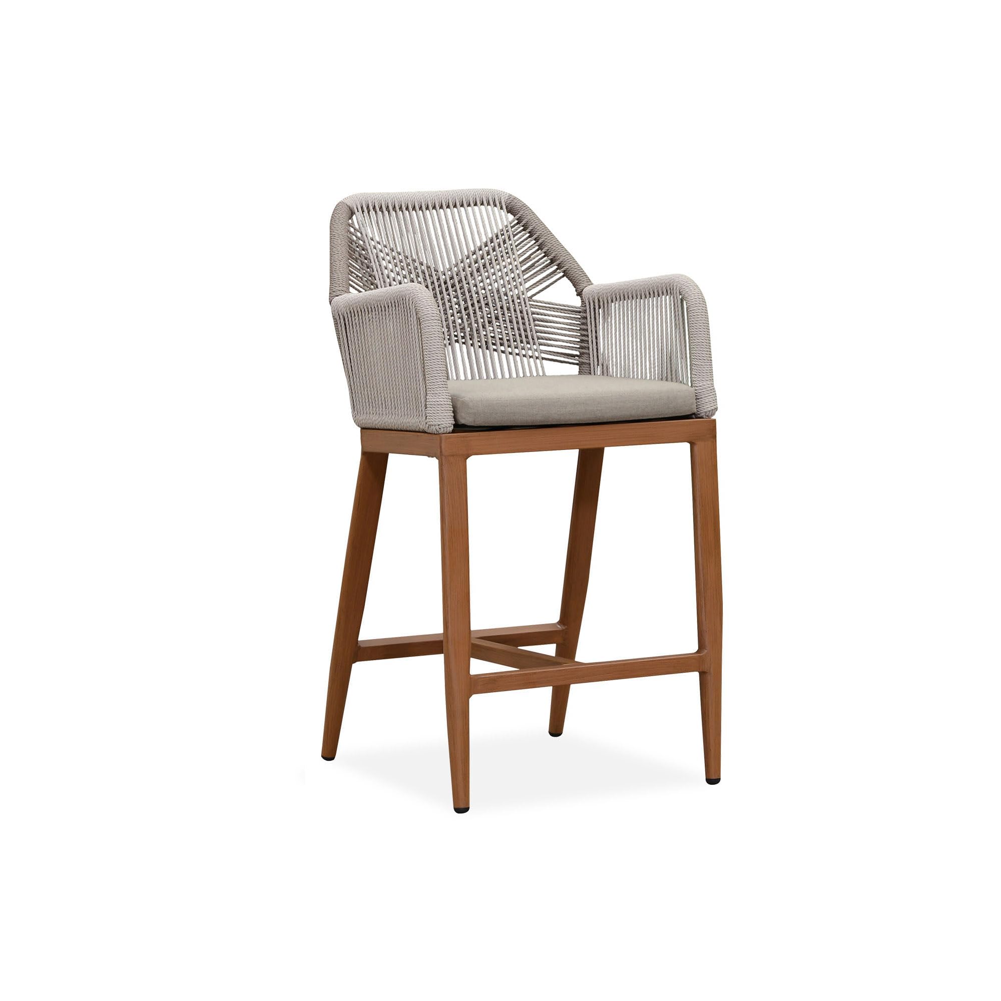 PURPLE LEAF 1 Piece Counter Height Bar Stool with Arms &amp; Cushion, Deep Teak