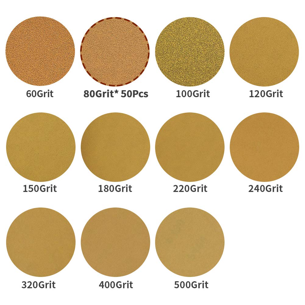SPEEDWOX 50 Pcs 5 Inches 8 Hole Sanding Discs 80 Grit Dustless Hook and Loop Sandpaper for Random Orbital Sander Yellow Finishing Discs for Automotive Woodworking - Image 2