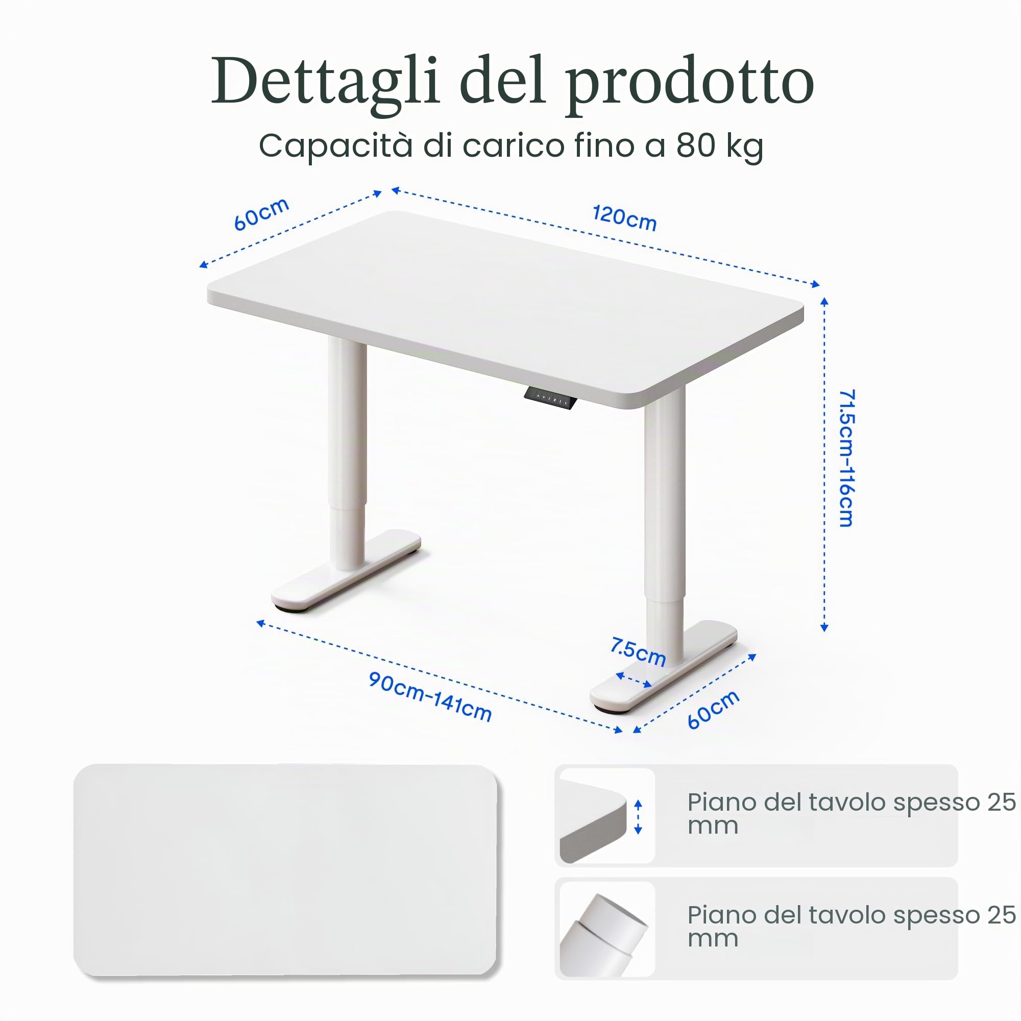 FLEXISPOT Scrivania regolabile in altezza (gambe rotonde) - Workdesk di design compatto 120 x 60 cm per ufficio domestico, piano di lavoro regolabile elettricamente con memoria e ascensore silenzioso