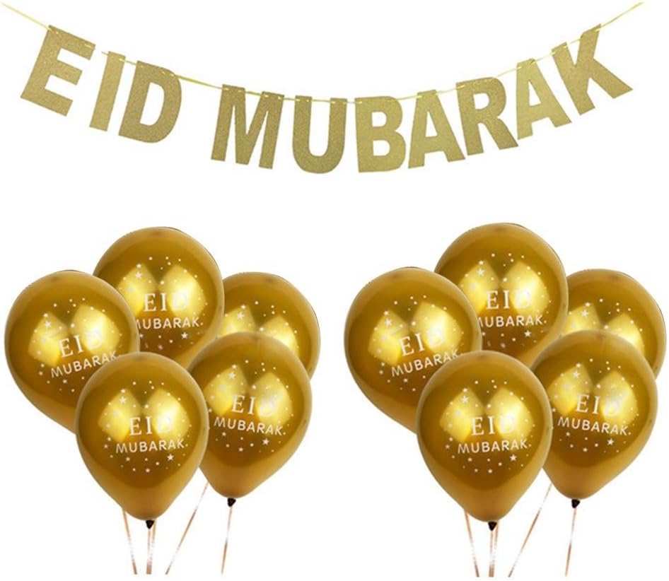 Juman634 Balloons Ornament Eid Mubarak Balloons Glitter Banner Muslim Ramadan Decoration Festival With Bunting Garland 11pcs