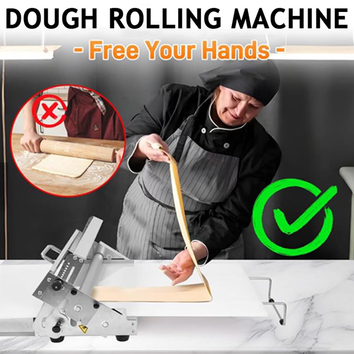 Manuelle Teigausrollmaschine, kompakte Teigausrollmaschine mit 35,4 x 15,7 Zoll großem Ausrollbrett, faltbare Teigausrollmaschine aus Edelstahl für Pizza, Croissants, Gebäck und Fondant