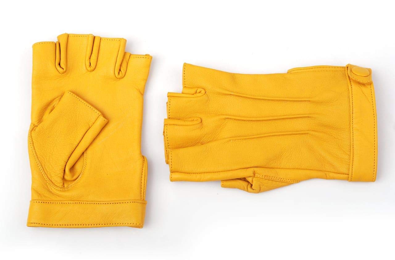 Sheepskin Leather Driving Gloves for Women Yellow Medium