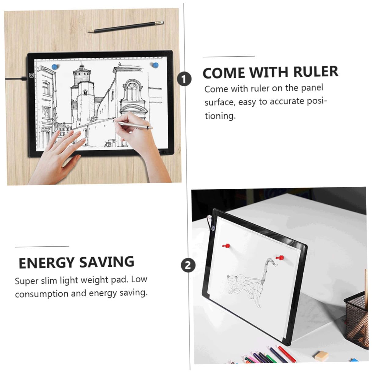 Mikikit Table Lumineuse A4 à Dessin LED Portable avec Rétroéclairage, Surface en Acrylique, Câble Usb, 2 Aimants, Traçage Scrapbooking, Légère et Précise