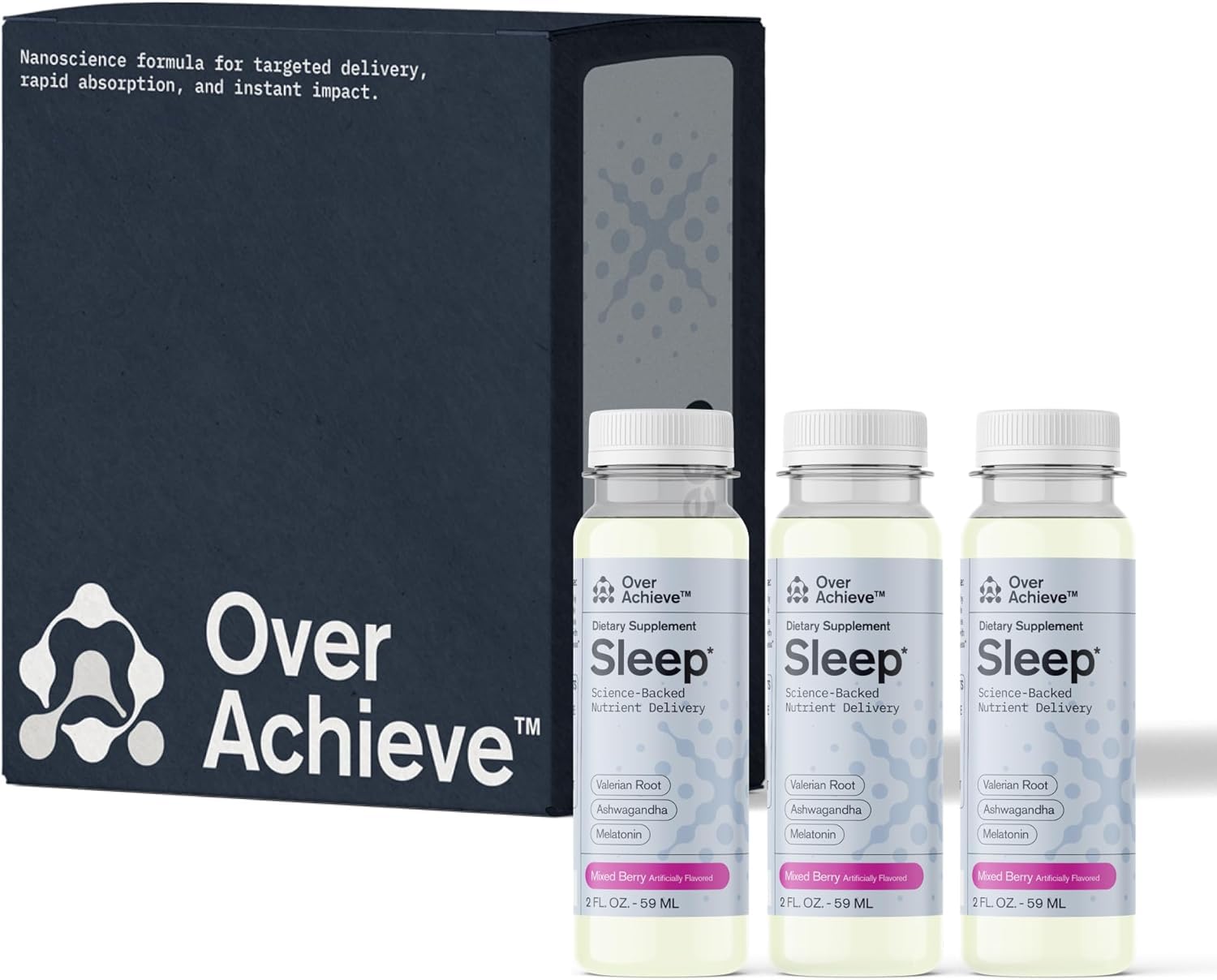 Sleep Drink with Advanced Nanoscience Technology - Contains Melatonin, Ashwagandha and Valerian Root - 3 Pack Liquid Sleeping Aid Help Fall Asleep Faster, Mix Berries 2oz