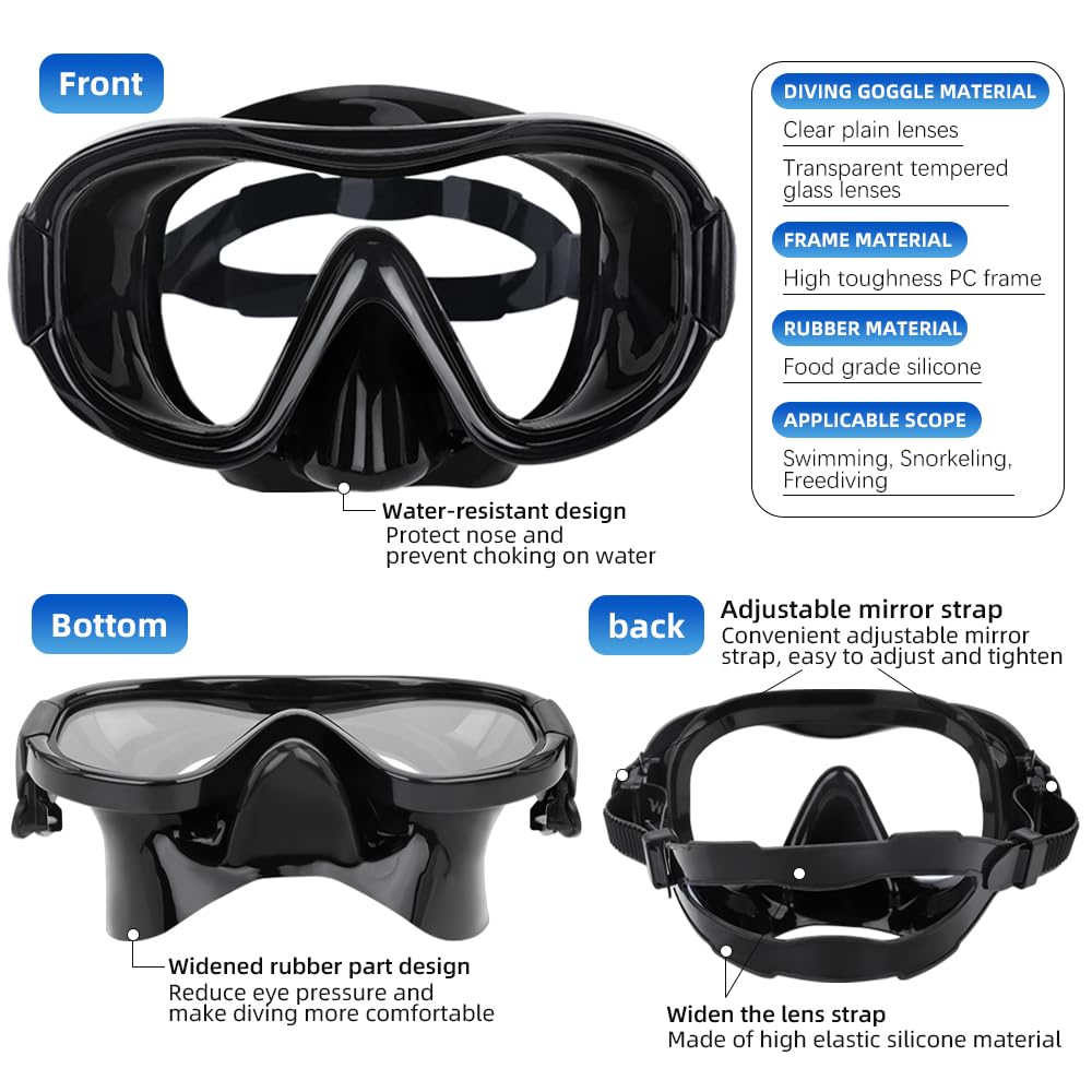 Set professionale per snorkeling a secco, in silicone, 3D, tridimensionale, panoramica a 180°, maschera subacquea grandangolare a 180°, adatta per immersioni, nuoto e viaggi
