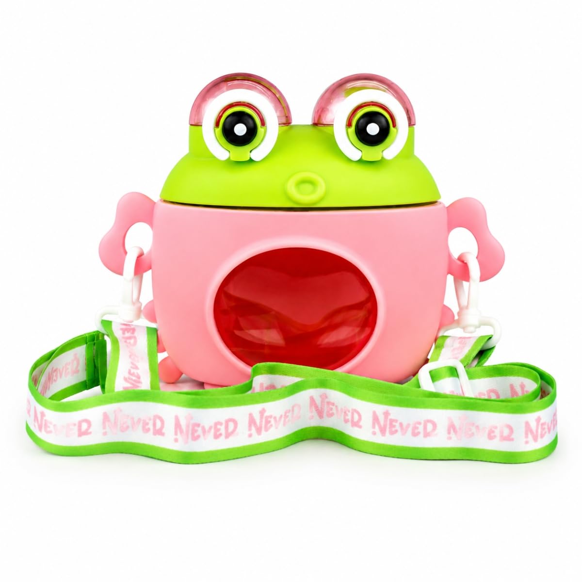 Frog-Shaped Kids Straw Sipper Water Bottle with Carrying Strap, BPA Free, Leak Proof, PP & Silicone Material, Spill Proof Kids Water Bottle for School, Travel & Outdoor (600ml, Pink-Green)-image-36