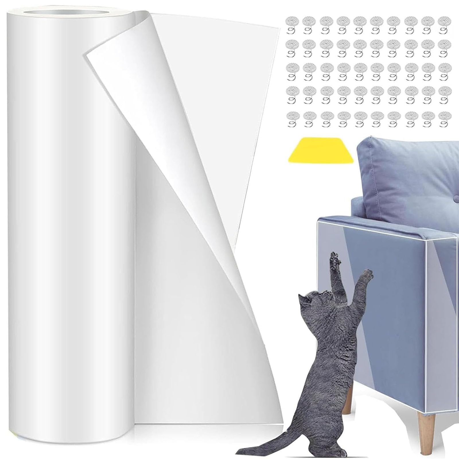 Anti Arañazos para Gatos 30 * 500cm Protector de Muebles, Protector Sofa Gatos arañazo Fundas de Sofá Autoadhesiva Transparente Películas para Puerta, Pared, sofá, gabinete