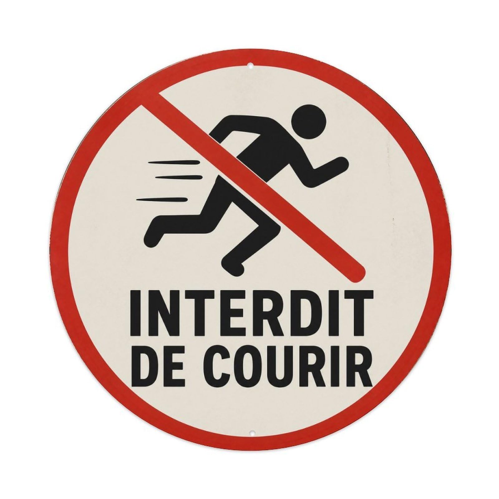 Olyhtr 8X8inch Classic Style No Running Public Humor French Traditional Typography Metal Tin Sign