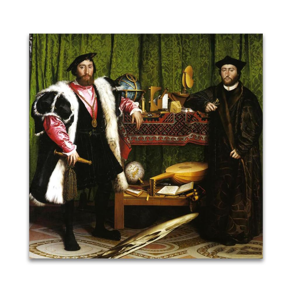 LZ6J8C9 Ambassadors By Hans Holbein the Younger- Religious Art Print Poster on Canvas- Famous Painting Canvas Wall Art(40x40cm(15.8x15.8in)/Frameless)