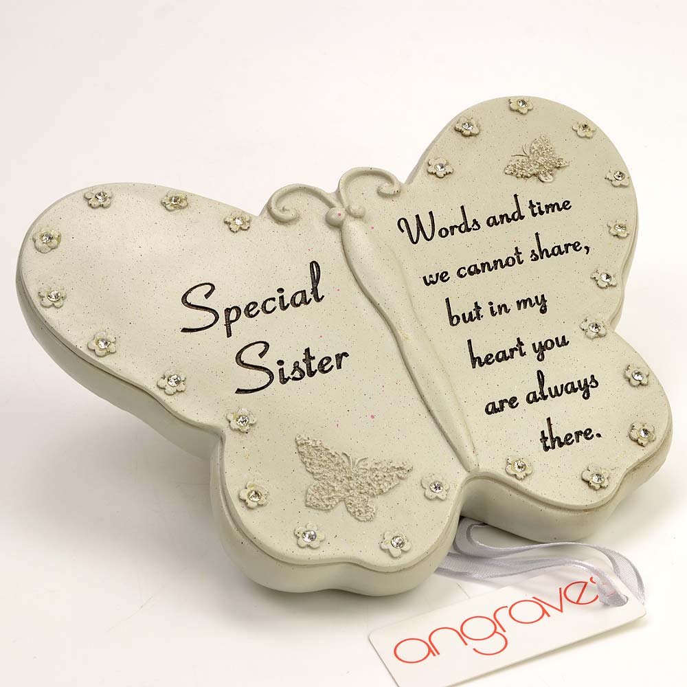 Angraves Special Sister Diamante Butterfly Graveside Grave Memorial Plaque Ornament