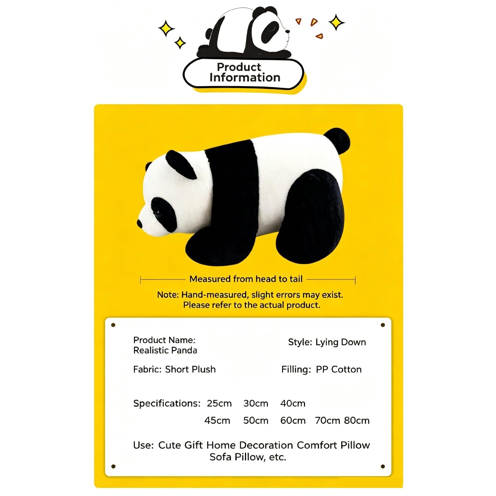 Panda-Plüschtier, realistischer schwarz-weißer Bär, Kuscheltier zum Entspannen und Wohlfühlen, weiche, Flauschige Panda-Puppe, Kinder, Sofa-Deko (60cm,Panda)