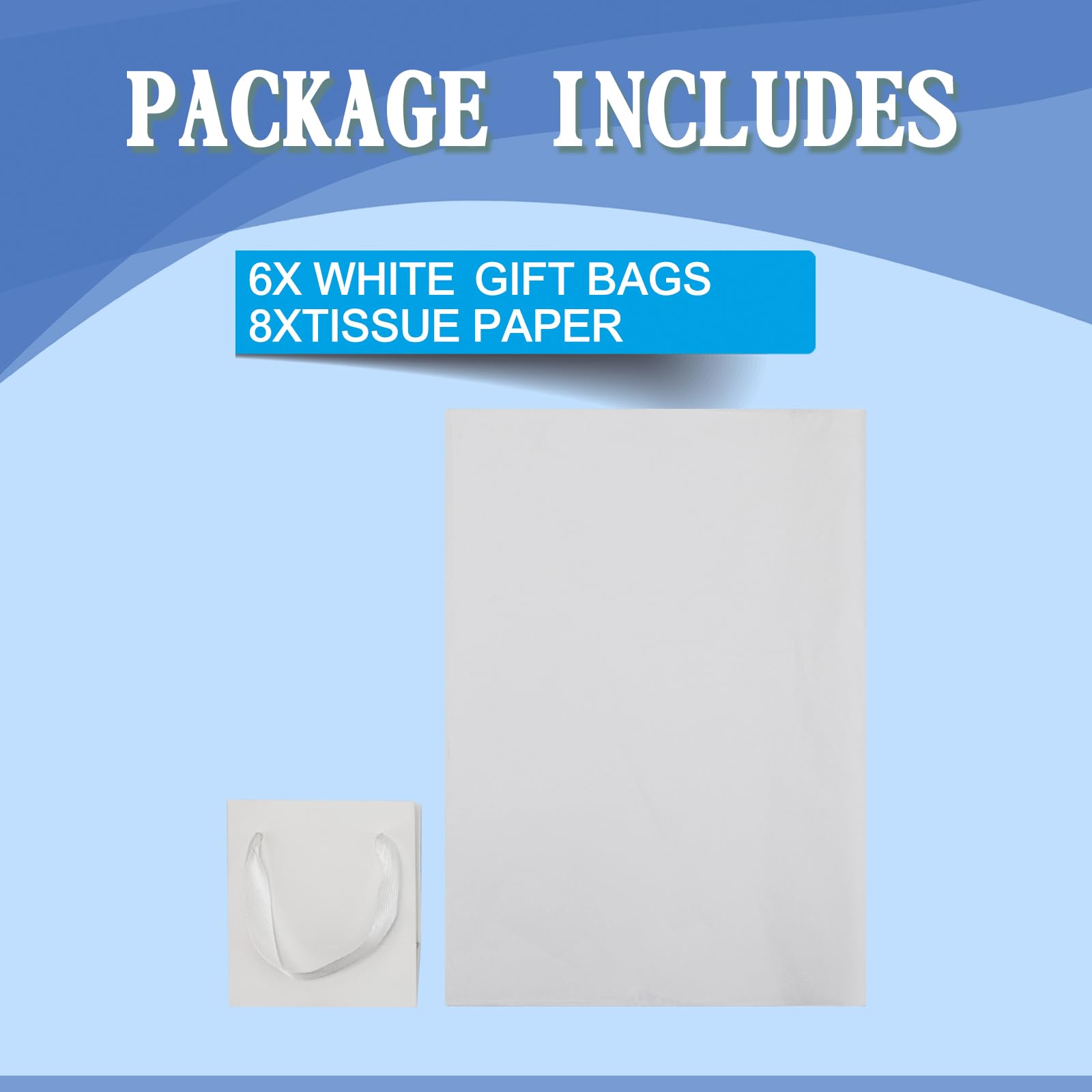 Papertide 6 Pack Small White Gift Bags 4x2.8x4.5 inch with Tissue Paper, Reusable Mini Gift Bags for Jewelry, Candles, Cosmetics, Birthday, Party Favors, Thank You Gifts