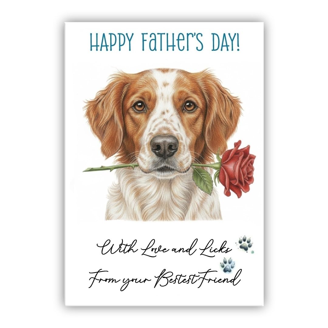 Father’s Day Card From the Dog – Cute Fathers Day Pet Card – “With Love and Licks” – Multiple Breeds Available (• Brittany Spaniel)