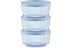 Pyrex Colors Small Round Glass Storage Containers with Snug Fit Lids
