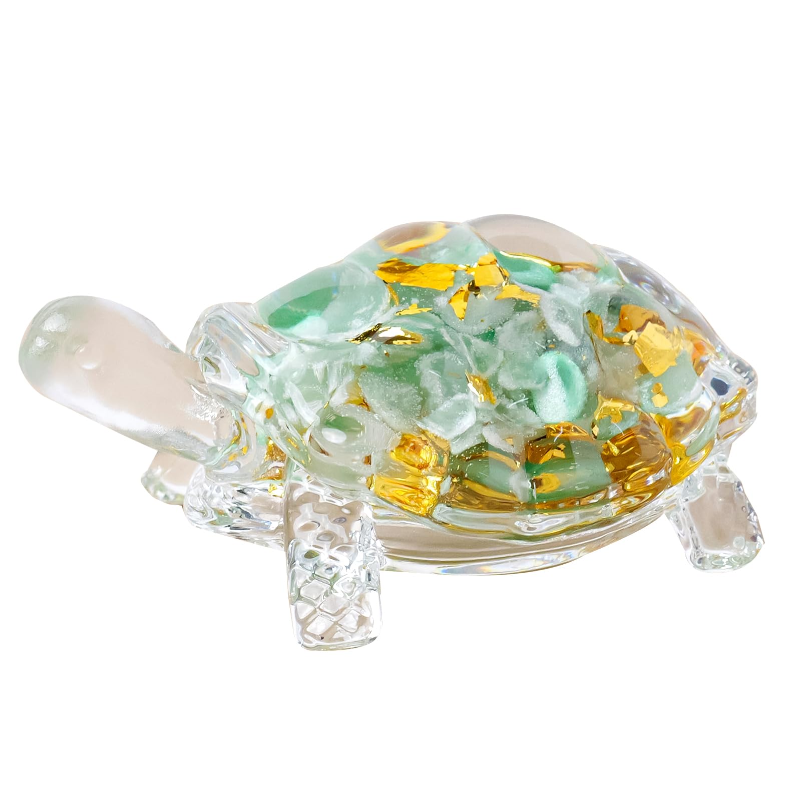 RJINGSHI Aventurine Turtle Statue – Handcrafted Crystal Glass & Resin Aquarium Ornament, Zen Desk Decor for Turtle Enthusiasts, Unique Gift for Collectors with Prosperity Symbol (3.35 Inch)