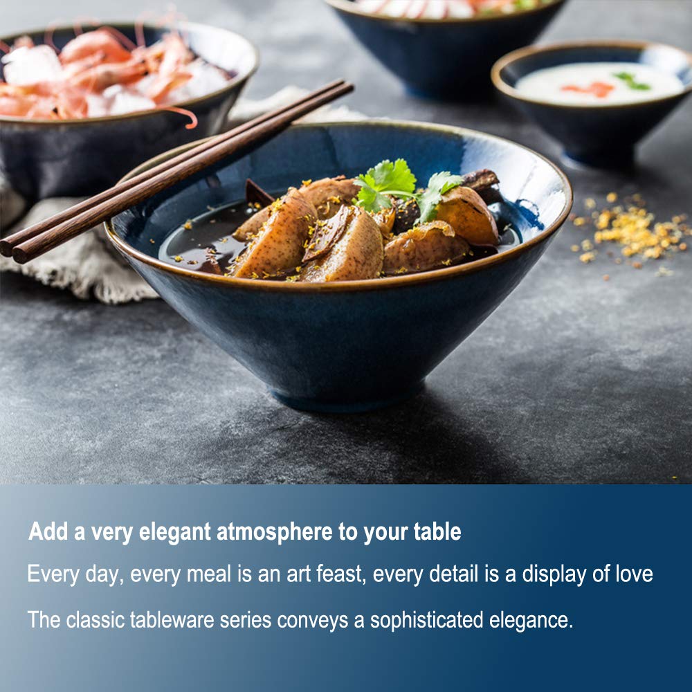Hochwertige japanische Suppenschale aus Keramik, 2-teilig, mit 2 Holzlöffeln, für Obstsalat, Ramen, Instantnudeln, für Udon, Soba, Pho, asiatische Nudeln, Müsli