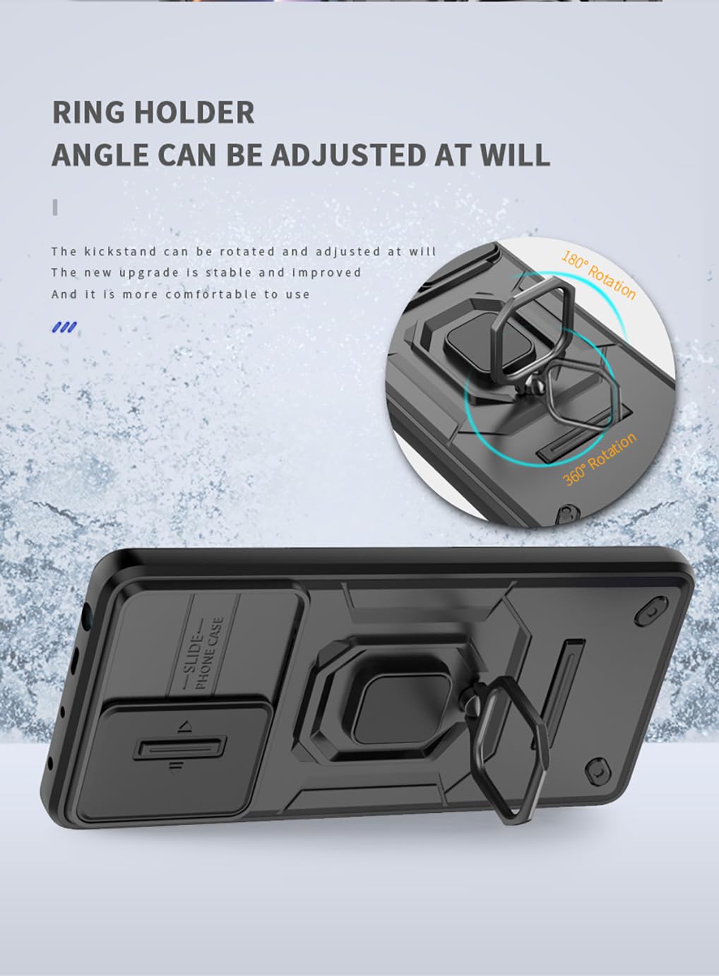 Funda Poco F5 Pro SEAHAI Funda Para Xiaomi Poco F5 Pro 5G, Estuche Con 360 Grados Anillo Soporte [Grado Militar Anti-Caída] Silicona Bumper Antigolpes Armor Carcasa - Negro Xiaomi F5 Pro 5g