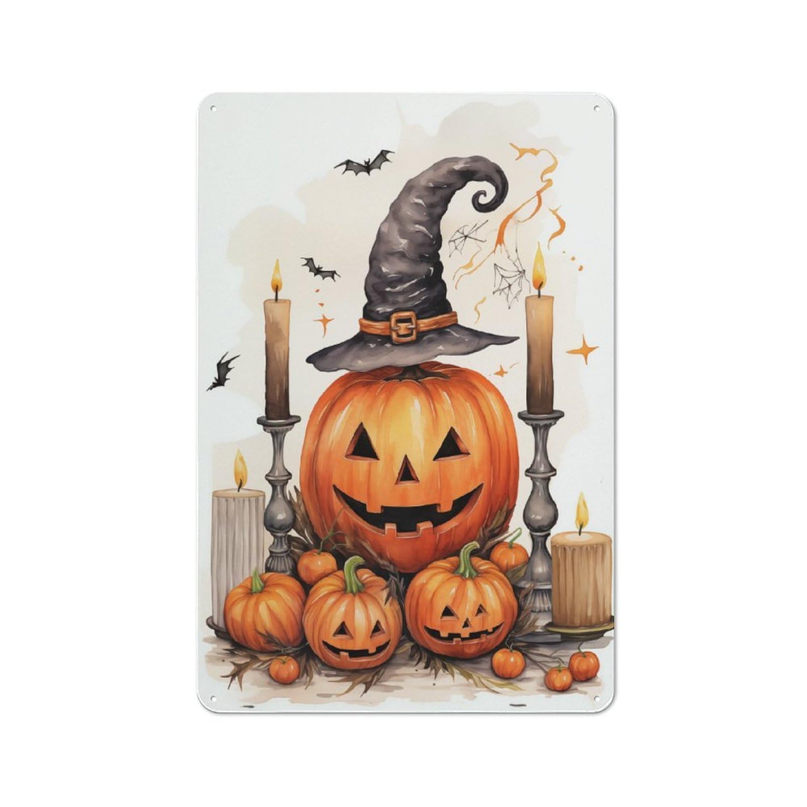 Junmoney Halloween Pumpkins & Witch Hat Retro Tin Sign 30X20cm For Garage Or Workshop, For Furnishing A New Garage And Workshop With Retro Decor