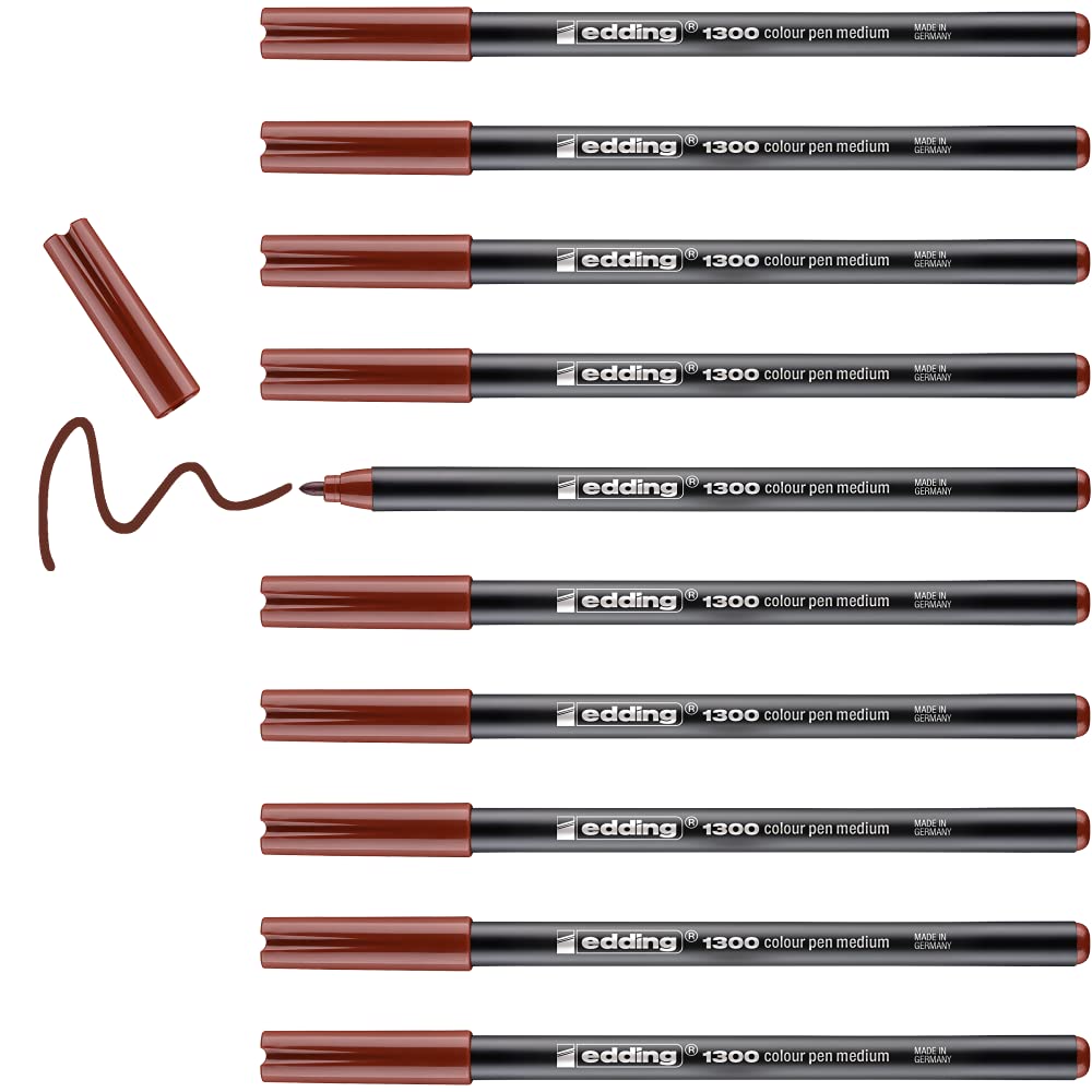 edding 1300 colour pen medium - brown - 10 pens - round nib 2 mm - felt pen for drawing and writing - felt pen for school, mandalas, bullet journals