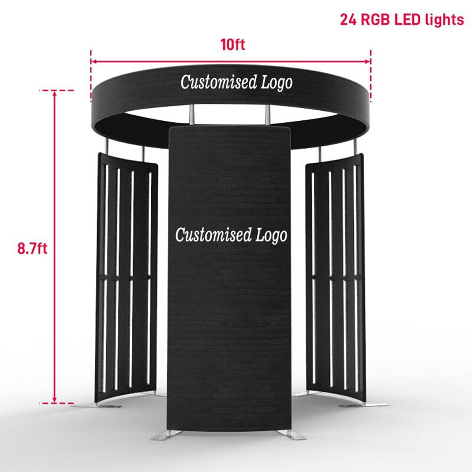 ZLPOWER 10FT Photo Booth Enclosure Backdrop Background Tents Customized Logo Tension Fabric Movable Backdrops Degree Camera Video Photostudio with RGB 24 PCS LED Light for Rental Wedding Party