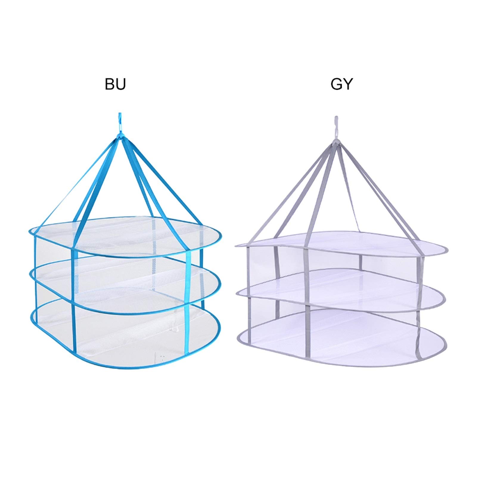 Étendoir à linge 1 pièce 3 couches pliables, filets de séchage, maille bleue, pull, sous-vêtements, soutien-gorge, panier suspendu, rangement du linge, support de séchage pliable (couleur : BU) (Bu)