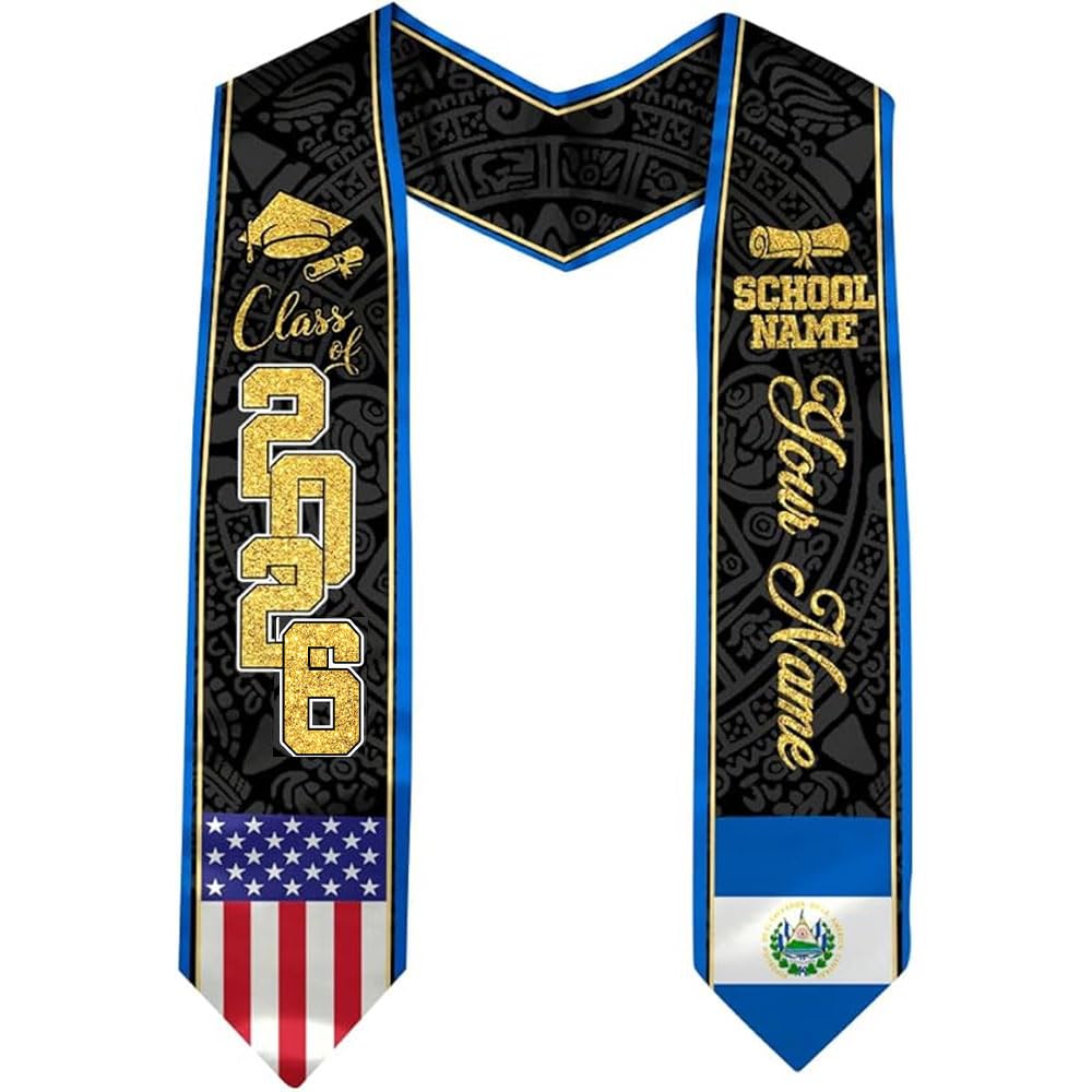 POPPOP Personalized el Salvador Graduation Sash, Salvadorian Graduation Stole Class of 2025, American el Salvador