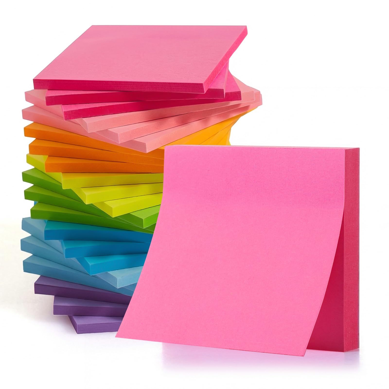 KIFZM 24 Pads Self-Stick Note Pads 76 x 76 mm, Self-Adhesive 3 x 3 in for Presentations, Office, Home, Notebook (Bright Colors)