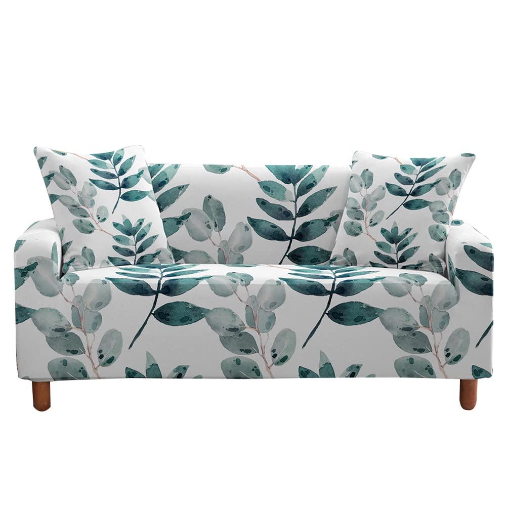 Highdi Leaf Pattern Sofa Cover 1/2/3/4 Seater, Sofa Slipcover Stretch Washable Furniture Protector Non Slip Sofa Covers for Loveseat Couch Sofa (Eucalyptus,3 Seater)