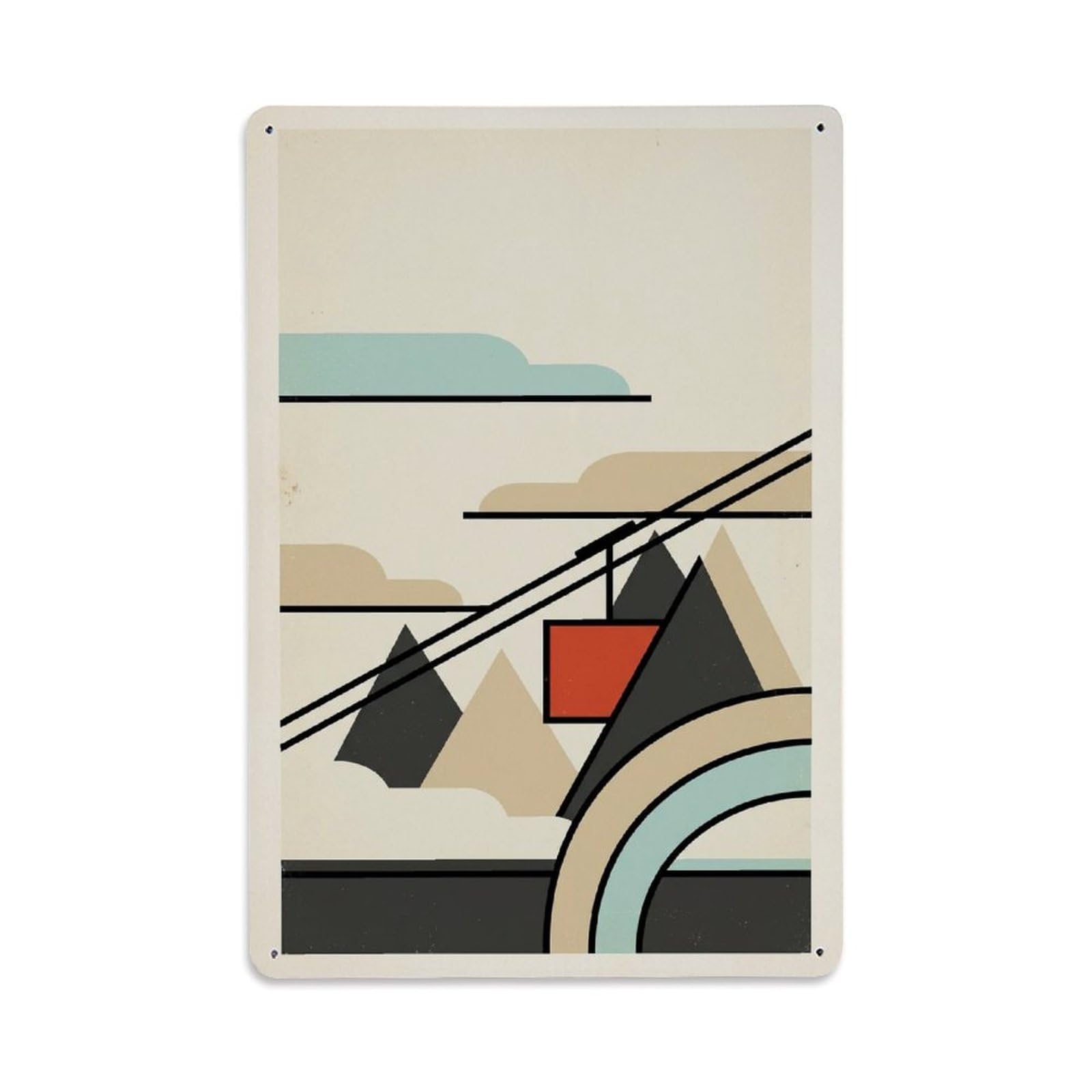 Mountain Line Shapes Alpine Gondola Cream Background Metal Tin Sign Plaque Wall Decor for Cafe, Man Cave, Club Bar, Office, Home Garden Round Metal Poster 8x12Inch