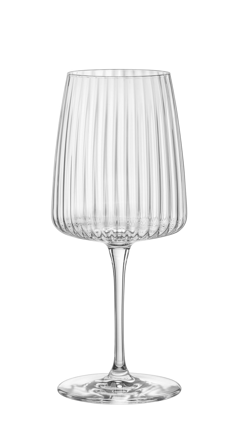 Bormioli Rocco Exclusiva Merlot Gläser, 4er-Set - 510 ml gerippte lange Stiel-Sternglaskelche mit XLT verstärkten Stielen - italienisches Rotwein-Trinkgeschirr - spülmaschinenfeste Kristallgläser
