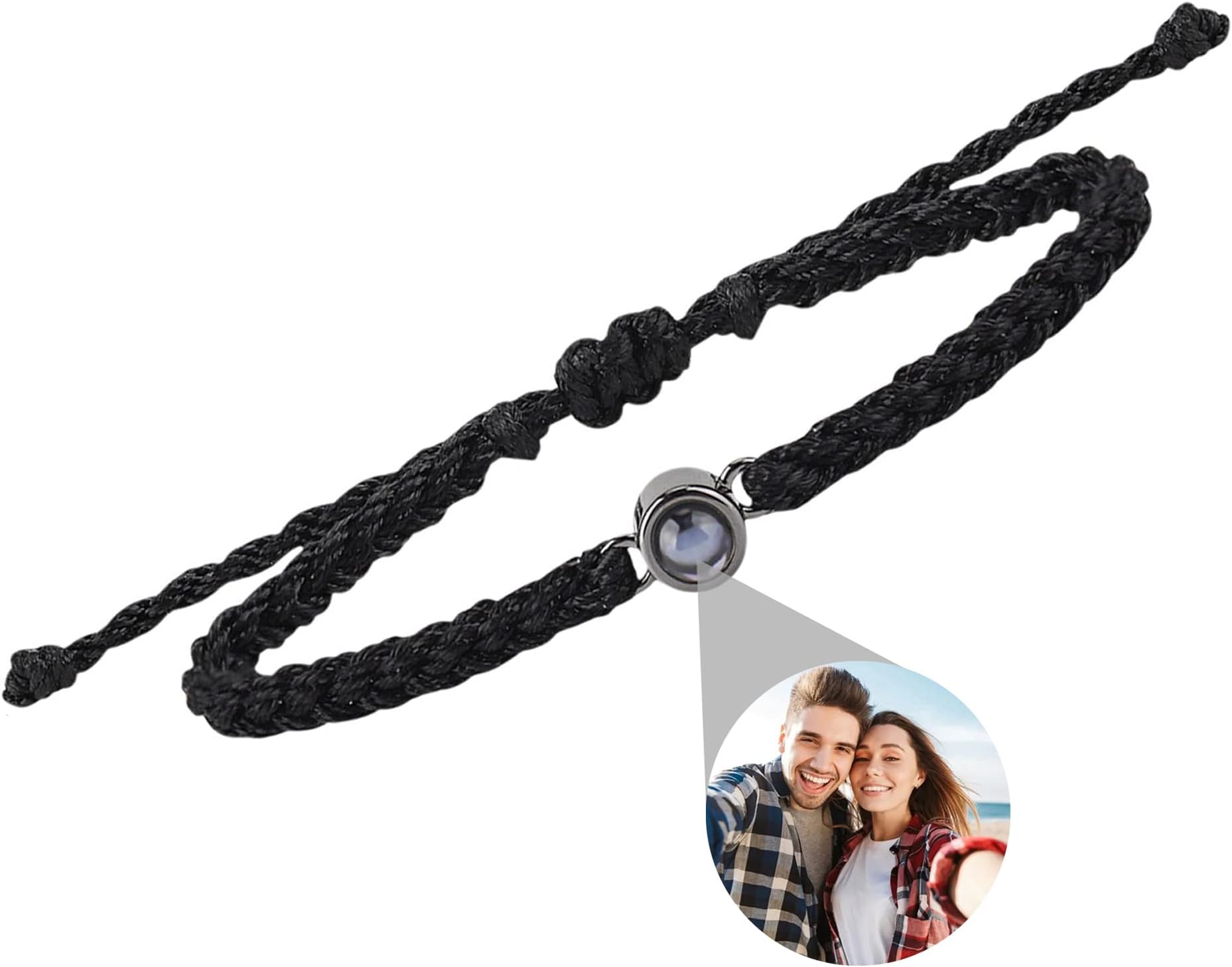 Custom Photo Projection Bracelet Personalized Photo Bracelets I Love You Bracelet 100 Languages Adjustable Braided Rope Bracelet with Picture Inside Charm Anklet Bangle Jewelry Gift for Couples Friends Mom Him Her