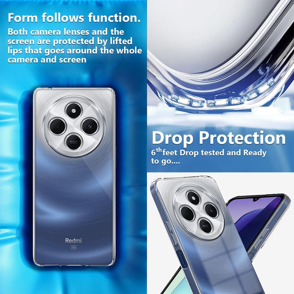 Image of Fashionury Crystal Clear Case for Redmi A4 5G / Poco C75 5G / Redmi 14C 5G / Poco M7 5G | Yellowing Resistance | Transparent TPU Silicone | Raised Camera Lips | Slim Transparent Cover