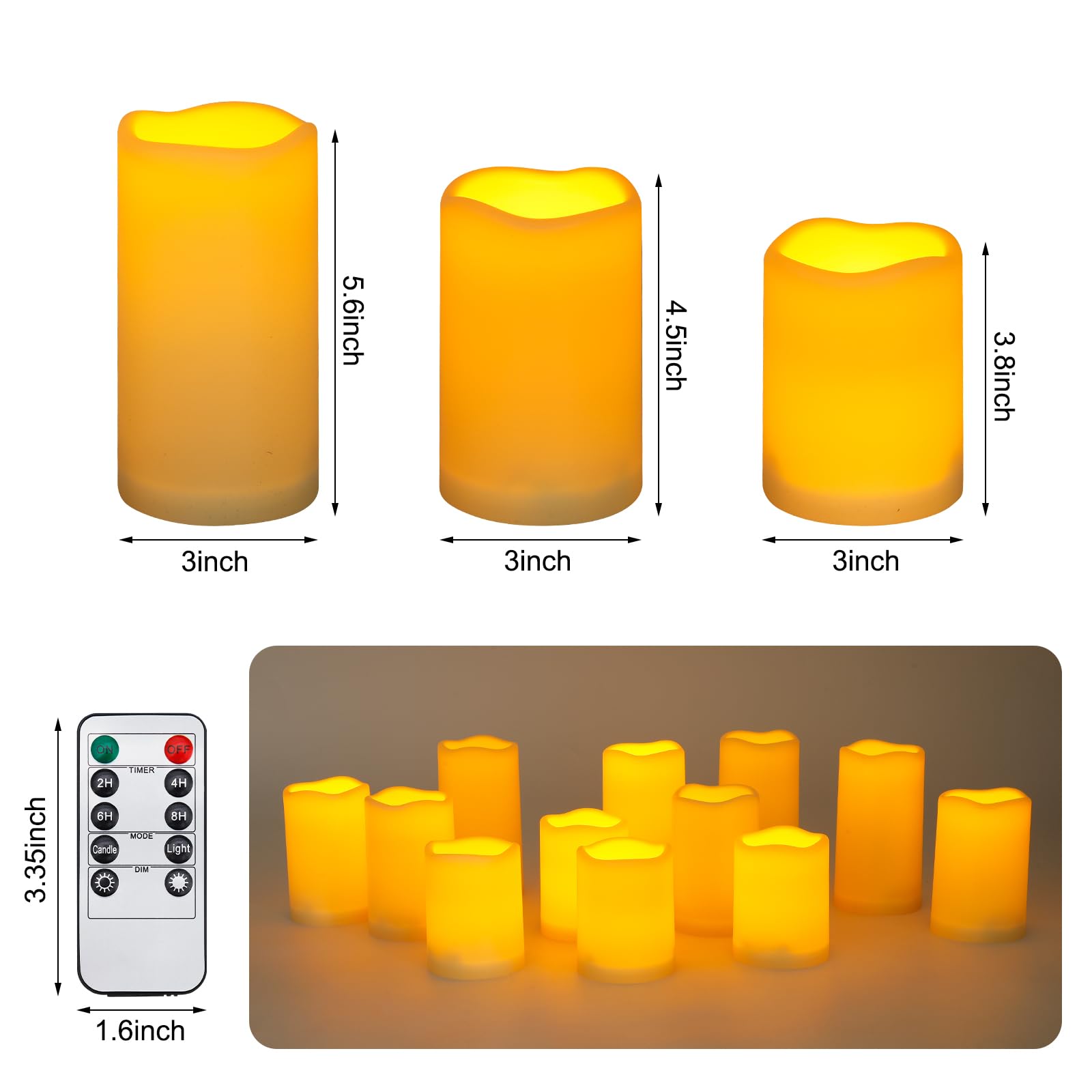 Candele senza fiamma, candele a LED per esterni classico Bianco avorio, resistente all'acqua, confezione da 12 (D: 2,2 cm x A: 10,2 cm x 15,2 cm