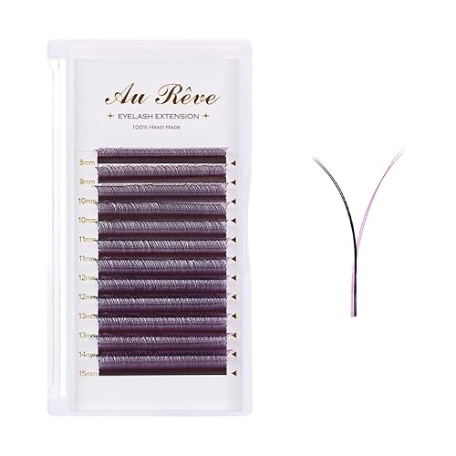 Extensiones de pestañas YY de colores, extensiones de pestañas postizas moradas, rizo C, 0.003in, 0.315-0.591in, bandeja mixta en forma de Y,