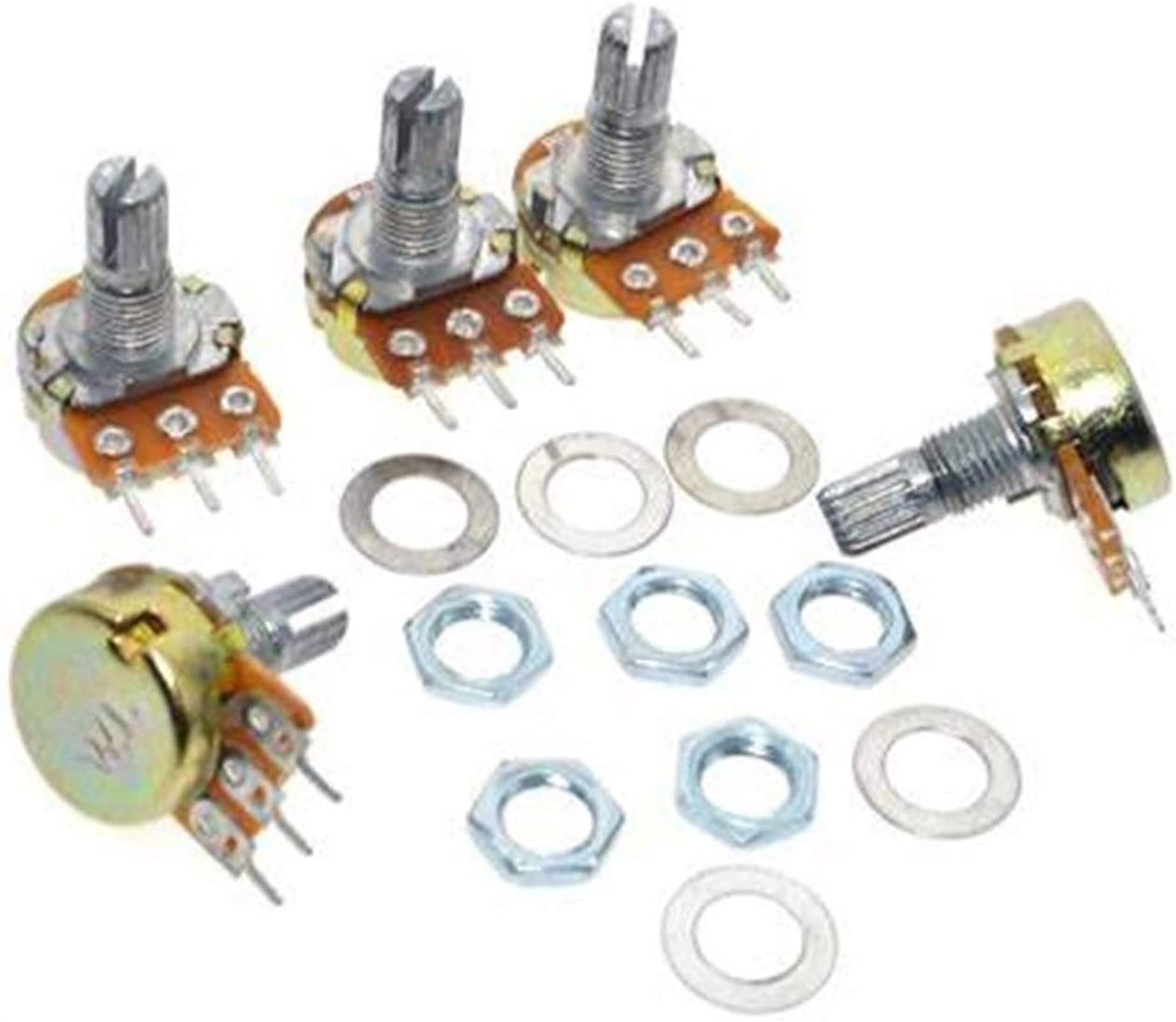 Accesorios de bricolaje Codificador rotatorio 5 unids/lote potenciómetro de película de carbono WH148 15mm 3 pines + Kit de tapa de perillas de interruptor giratorio rojo B1K 2K 5K 10K 20K 50K 100K 25