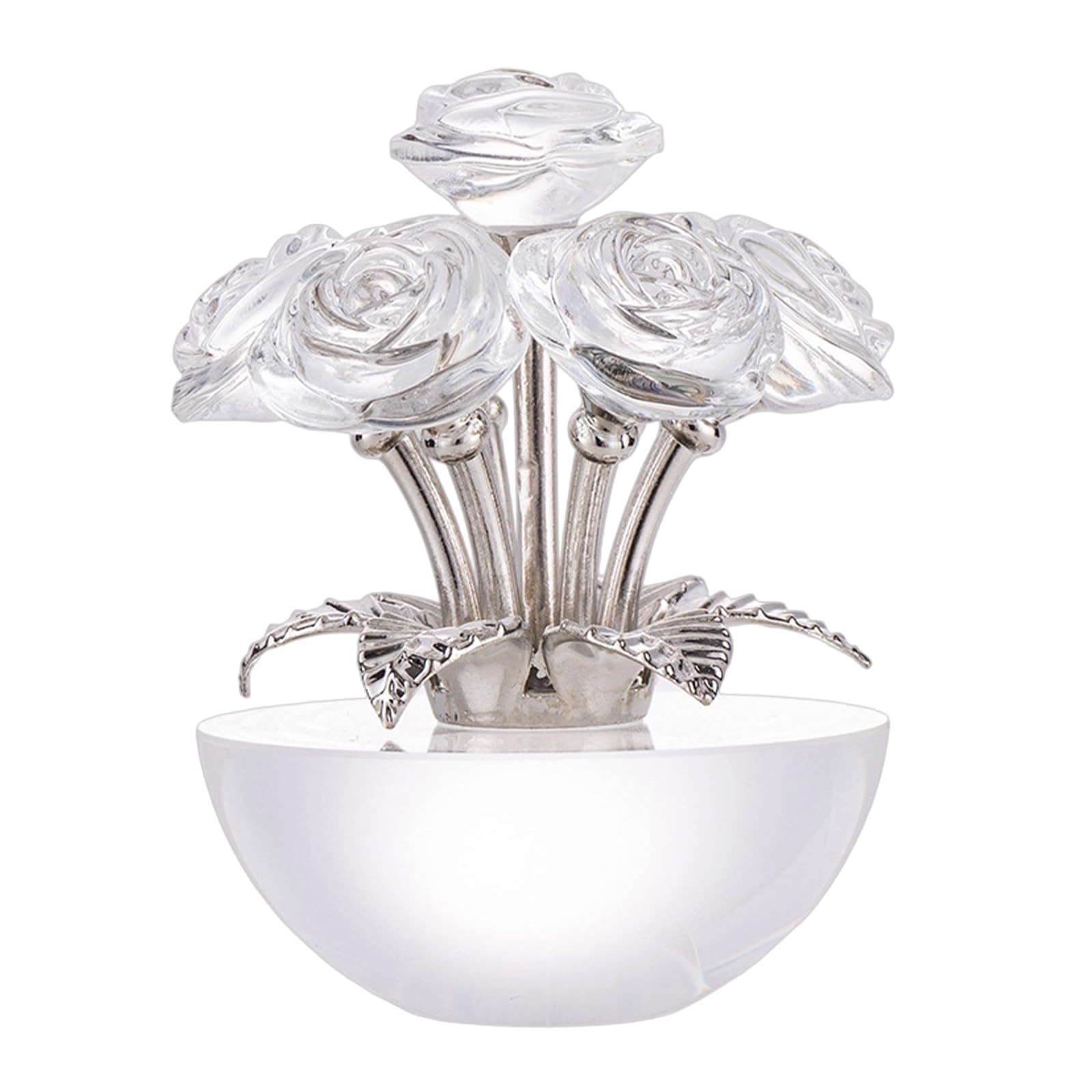NRVTRE Lovely Glass Rose Ornament Sophisticated Addition Sphere Crystal Ornament Realistic Detail Enhances Your Interior Charm Artificial Glass Flower