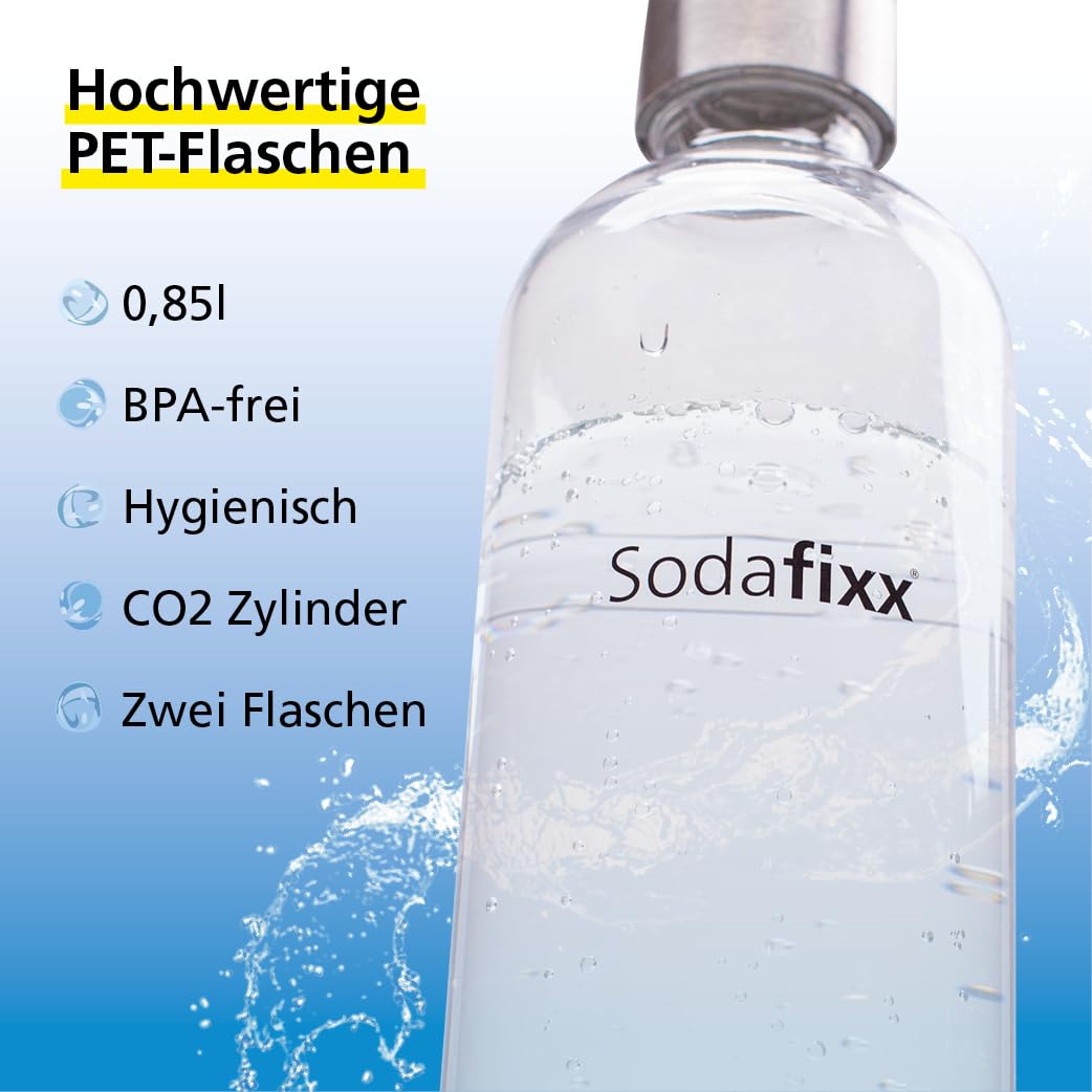 Wassersprudler Schwarz - Soda Maker + 1 PET Wasserflasche 0,85L - Sprudelwasser Maschine ohne Strom - Wasser Sprudel Gerät für 60L CO2 Zylinder - Sprudelwasser Flasche - Soda Wassersprudler
