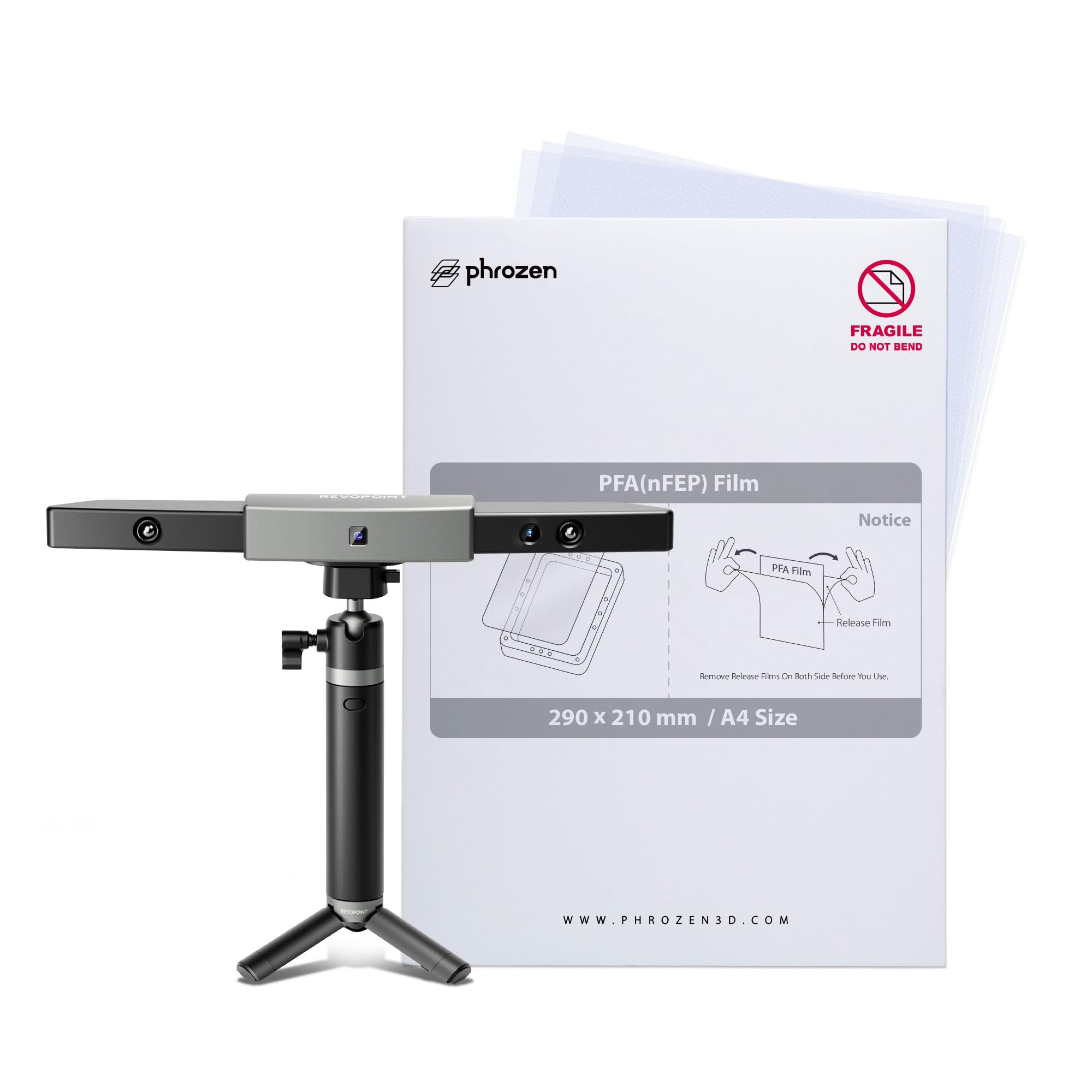 phrozen PFA (nFEP) Film - A4 / 210 x 290mm (3pcs / Set) + Revopoint Range 3D Scanner Large Format Scanner Bundle