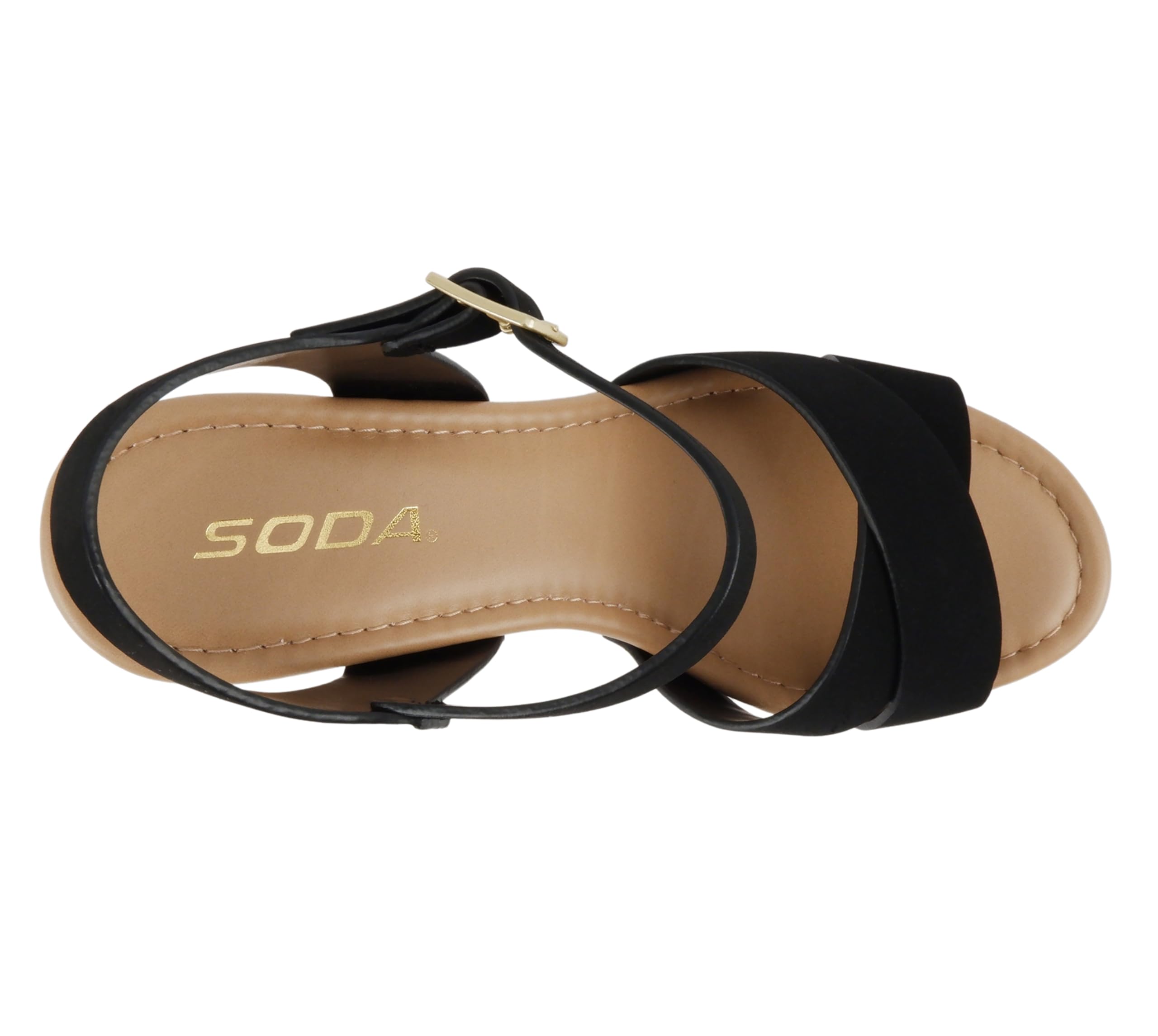 Soda MIGUEL ~ Women Crisscross Band Fashion Chunky Platform Block Mid Heel Sandal with Ankle Strap and Stud: 7 Black Nubuck