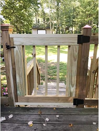 Miniatura 6 de Kit de herrajes para puerta de cierre automático, 1 pestillo de puerta autoblocante y 2 paquetes de bisagras cuadradas de granero ajustables de 3.5