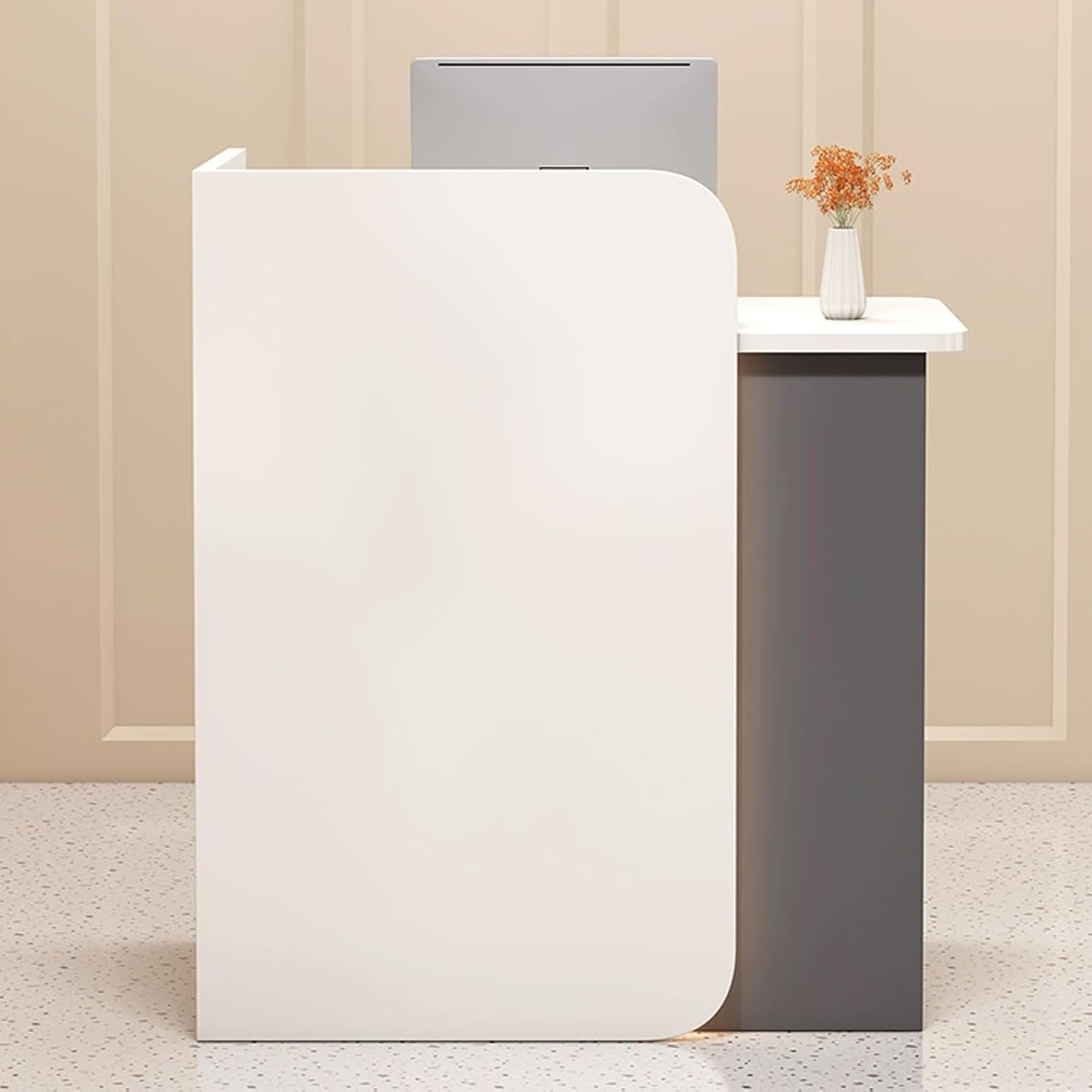 JKGHK Reception Desk, Reception Counter Desk with Lockable Drawer, Cashier Desk with Anti-Drop Guard, Small Reception Table, for Checkout, Lobby, Shop(White A,31.4in/80cm)