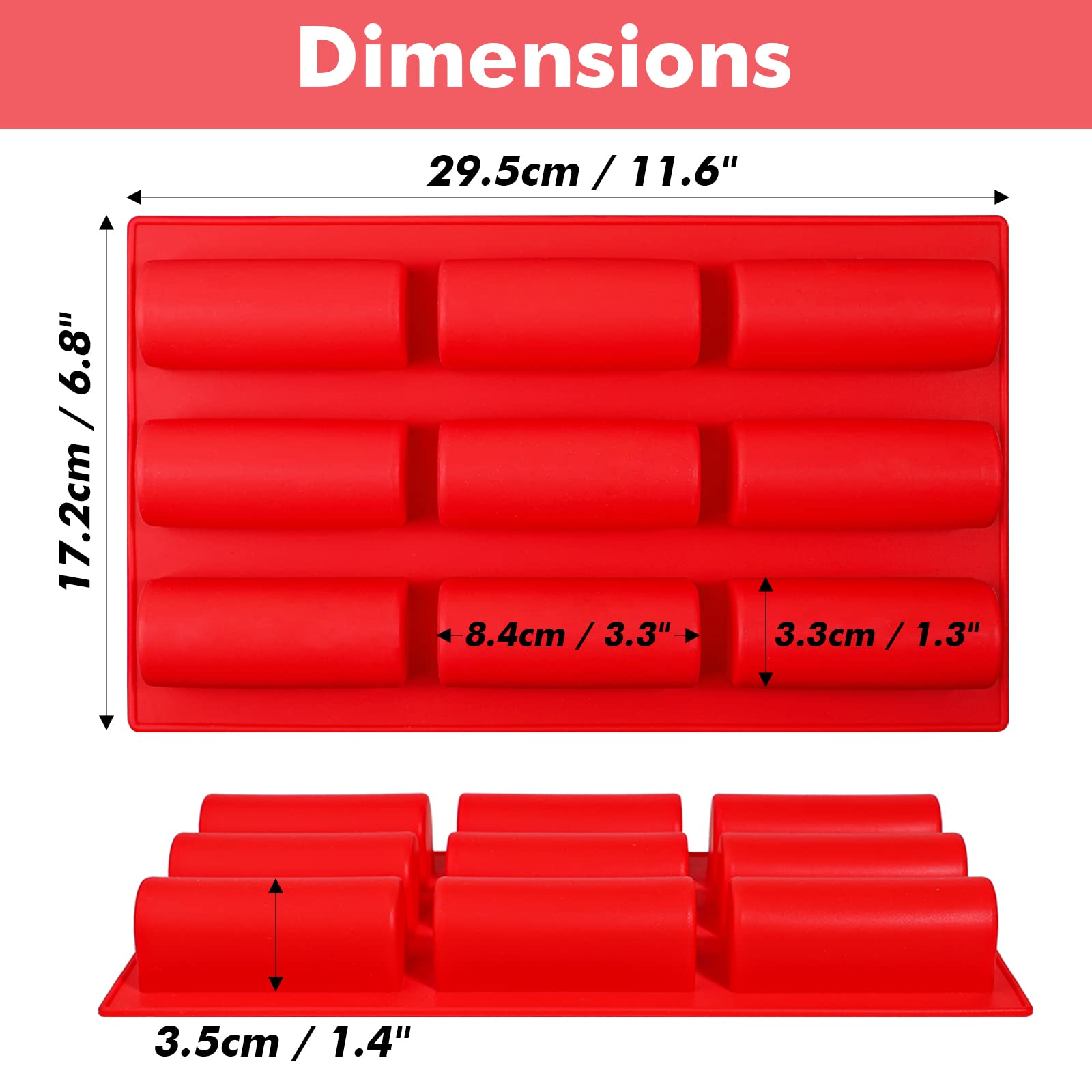 Webake Moule Mini Buche de Noel Silicone Moulle à Bûche 84 x 33 mm, h 35 mm, Antiadhésif Lot de 4 Moules à Gâteau Rectangle Pâtisserie pour Dessert à la mousse à cylindre