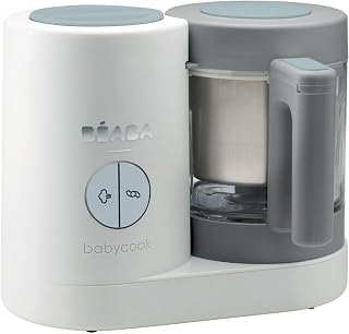 BÉABA - Babycook Neo - Baby Food Processor Made in France - Blender Cooker - Glass Bowl and Stainless Steel Bowl - Diversification of Baby Food - Baby Food - Fast Steaming - Grey / White